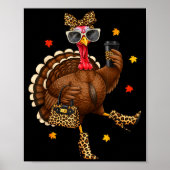 Leopard Turkey Drinking Coffee Thanksgiving Women Poster (Voorkant)