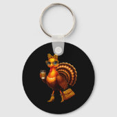 Leopard Turkey Drinking Coffee Thanksgiving Women Sleutelhanger (Voorkant)