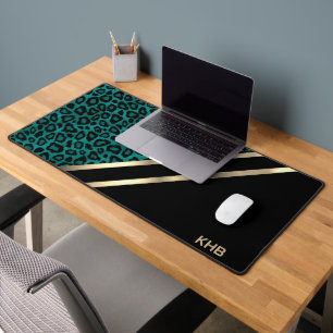 Léopard turquoise avec or et noir - Monogramme
