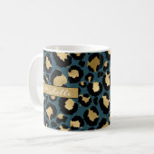 Léopard Turquoise et doré profond Mug de café pers (Devant gauche)