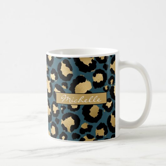 Léopard Turquoise et doré profond Mug de café pers (Droite)