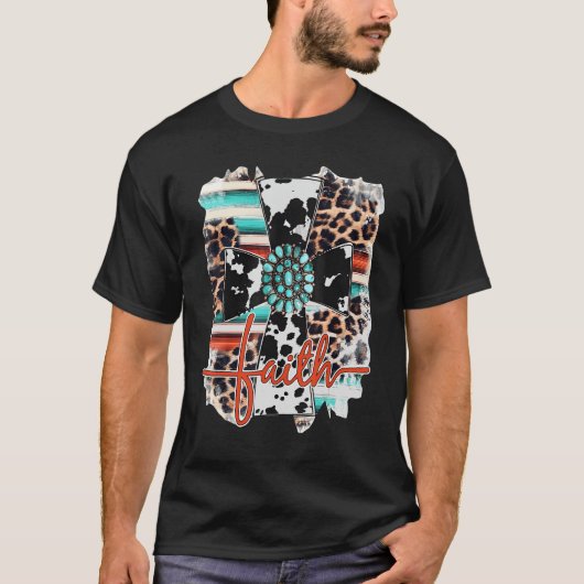 Leopard Turquoise Jesus Cross Faith Christelijk We T-shirt (Voorkant)