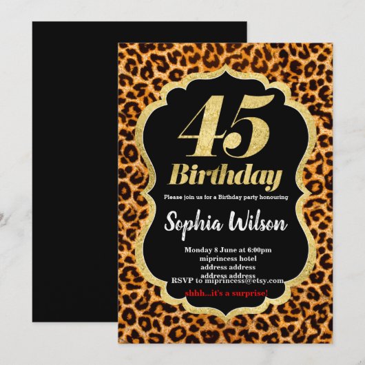 Leopard-uitnodiging voor dierlijke afdruk kaart (Voorkant / Achterkant)