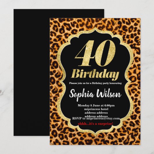 Leopard-uitnodiging voor dierlijke afdruk kaart (Voorkant / Achterkant)