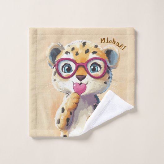 Leopard Valentine's Day Heart Badge - Kids School (Gant de toilette)