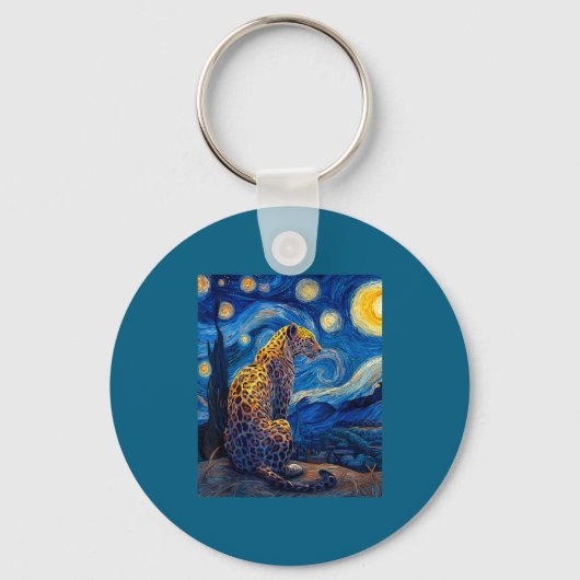 Leopard - Van Gogh Style Starry Night Funny Graphi Sleutelhanger (Voorkant)