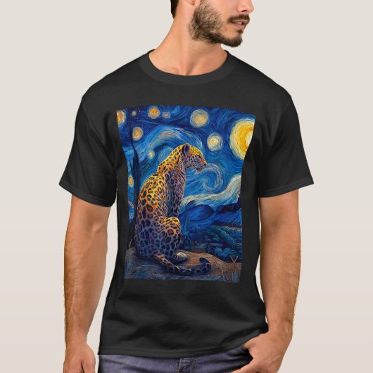 Leopard - Van Gogh Style Starry Night Funny Graphi T-shirt (Voorkant)