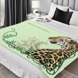 Leopard Wild Cat Groen HENNA Fleece Deken