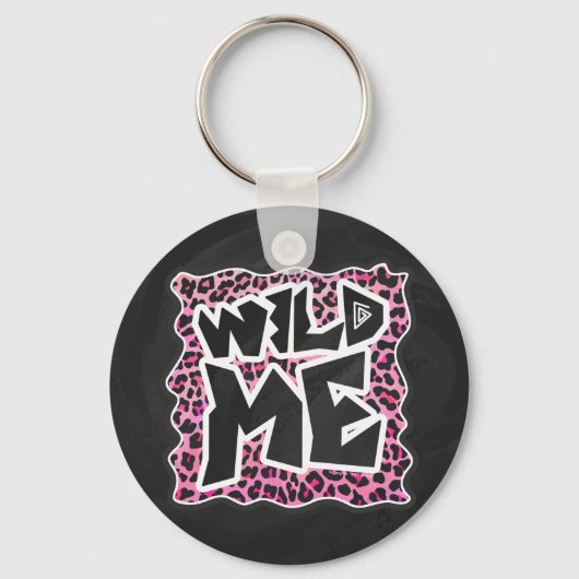 Leopard Wild Me Black en Hot Pink Design Sleutelhanger (Voorkant)