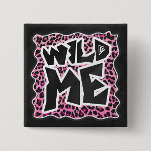 Leopard Wild Me Black en Hot Pink Design Vierkante Button 5,1 Cm