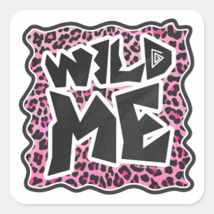 Leopard Wild Me Black en Hot Pink Design Vierkante Sticker