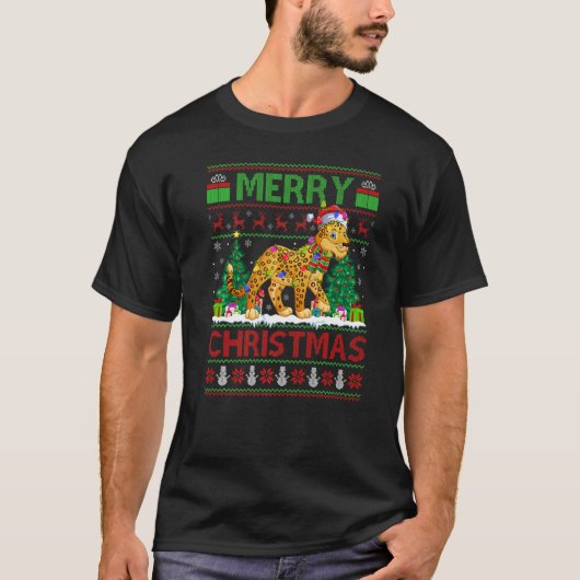 Leopard  Xmas Tree Lights Ugly Santa Leopard Chris T-shirt (Voorkant)