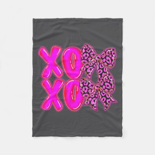Leopard Xoxo Coquette Bow Hearts Valentine's Day W Fleece Deken (Voorkant)