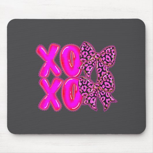 Leopard Xoxo Coquette Bow Hearts Valentine's Day W Muismat (Voorkant)