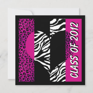 Leopard Zebra Print Hot Pink Graduparty Kaart