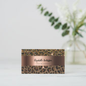 Leopard zwart bruin brons QR-code Visitekaartje (Staand voorkant)