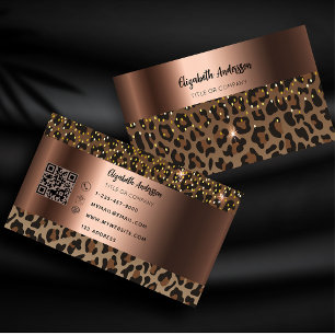 Leopard zwart bruin brons QR-code Visitekaartje