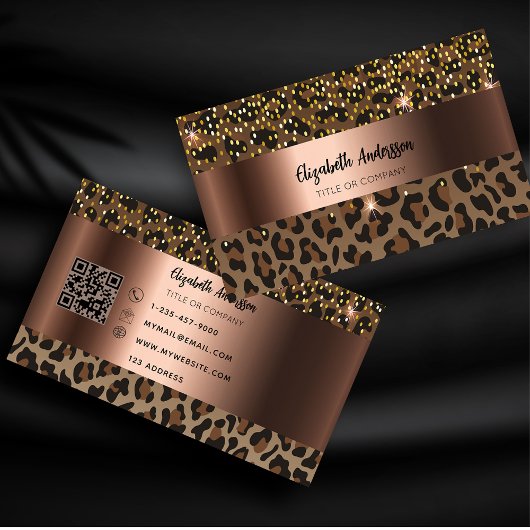 Leopard zwart bruin brons QR-code Visitekaartje