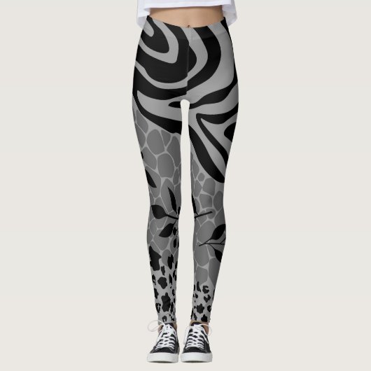 Leopard zwart en grijs leggings (Voorkant)
