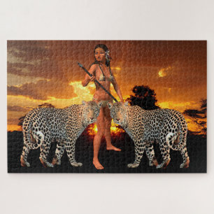 Leopards en meisje legpuzzel