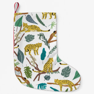 Leopards in jungle, hand-drawn pattern. kleine kerstsok