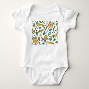 Leopards in jungle, hand-drawn pattern. romper