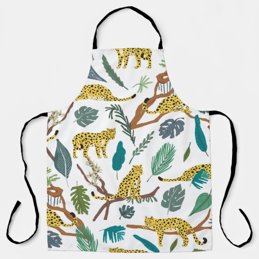 Leopards in jungle, hand-drawn pattern. schort (Voorkant)
