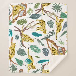 Leopards in jungle, hand-drawn pattern. sherpa deken