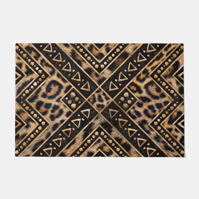 Leopart Fur met Afrikaans decor #2 Deurmat (Voorkant)