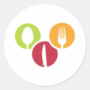 lepel mes en vork badges ronde sticker