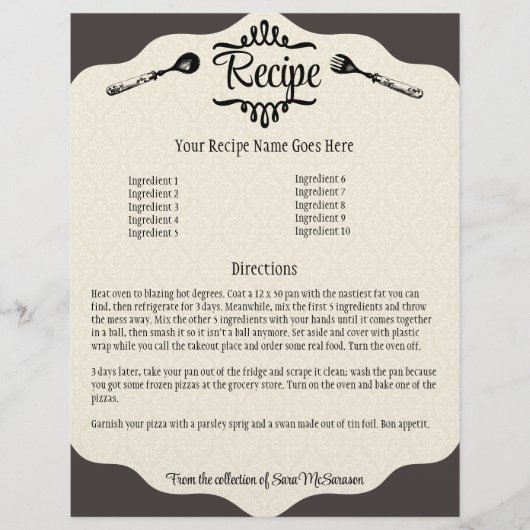 lepel op vork om voedsel te koken, menu papier (Voorkant)