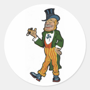 Leprechaun, Cigar, Top Hat  St. Patrick's Ronde Sticker