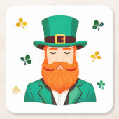 Leprechaun Clover Shamrock Patrick's Day Vierkante Kartonnen Onderzetter (Voorkant)