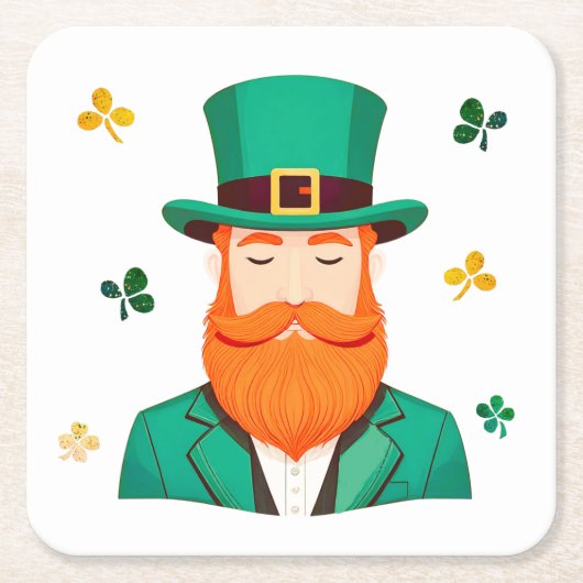 Leprechaun Clover Shamrock Patrick's Day Vierkante Kartonnen Onderzetter (Voorkant)