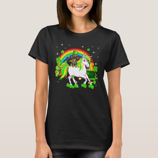 Leprechaun Dachshund Riding Unicorn Happy St Patri T-shirt (Voorkant)