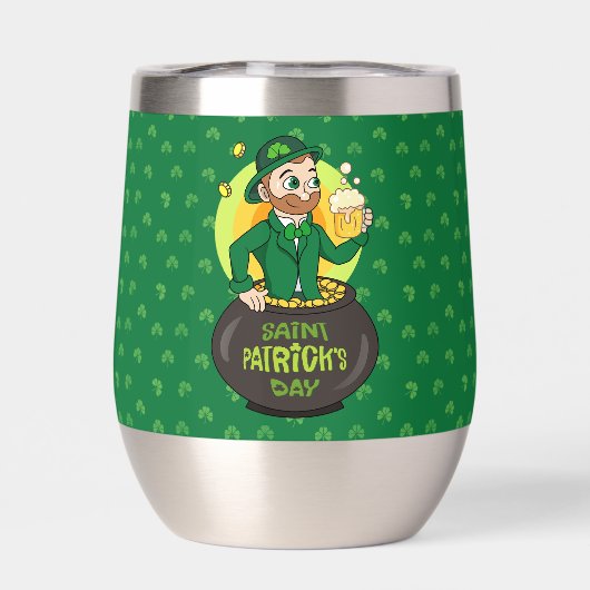 Leprechaun de dessin dans une casserole d'or tenan (Arrière)