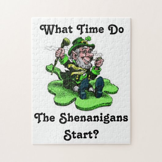 Leprechaun die op een shamrock zit legpuzzel (Verticaal)