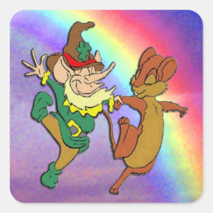 Leprechaun en Mouse Dansend met regenboog Vierkante Sticker