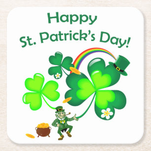 Leprechaun en Shamrock Vierkante Kartonnen Onderzetter