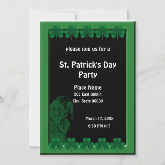 Leprechaun en Shamrocks St. Patrick's Day Party Kaart (Voorkant)