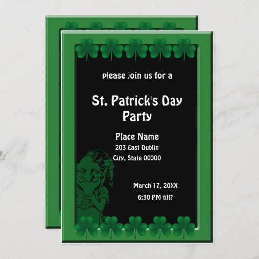 Leprechaun en Shamrocks St. Patrick's Day Party Kaart (Voorkant / Achterkant)