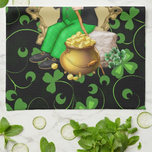 Leprechaun en Shamrocks Theedoek (Gevouwen)
