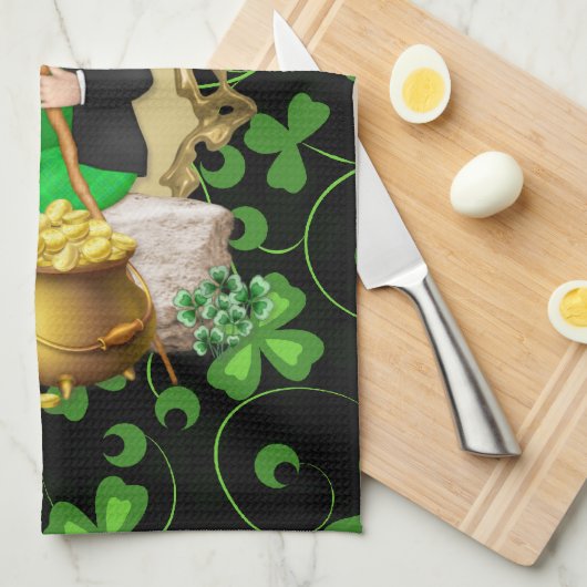 Leprechaun en Shamrocks Theedoek (Quarter Fold)