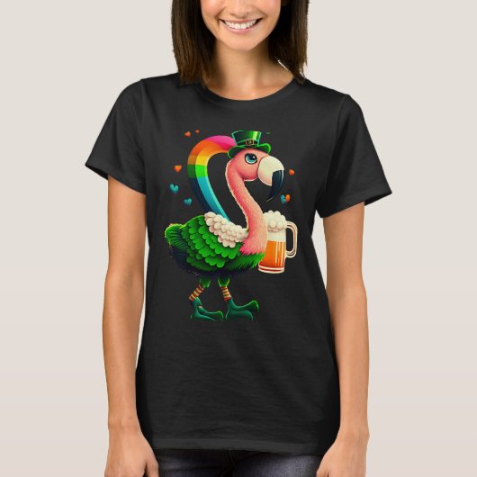 Leprechaun Flamingo Beer Irish Flamingo St Patrick T-shirt (Voorkant)