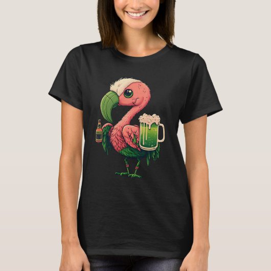 Leprechaun Flamingo Beer Irish Flamingo St Patrick T-shirt (Voorkant)