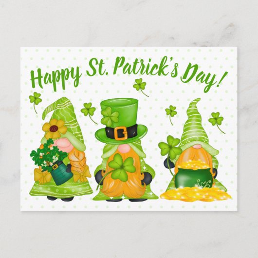 Leprechaun Gnome Stippen Happy St. Patrick's Day P Briefkaart (Voorkant)
