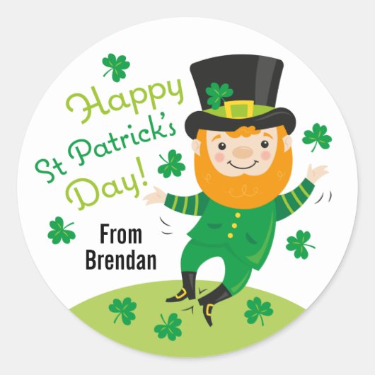 Leprechaun Happy St Patrick's Day Ronde Sticker (Voorkant)
