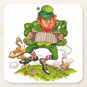 Leprechaun in Green, Happy Saint Patrick's Day Vierkante Kartonnen Onderzetter