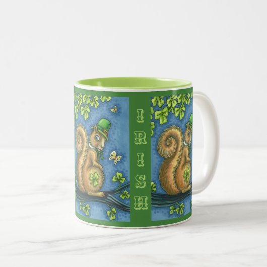 LEPRECHAUN IRISH SQUIRREL, ST. PATRICK'S DAG Lucky Tweekleurige Koffiemok (Voorkant rechts)