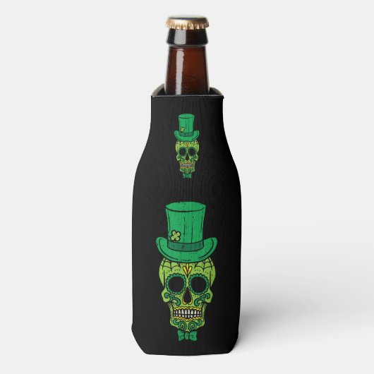 Leprechaun Irish Sugar Skull St Patricks Day Flesjeskoeler (Fles Voorkant)